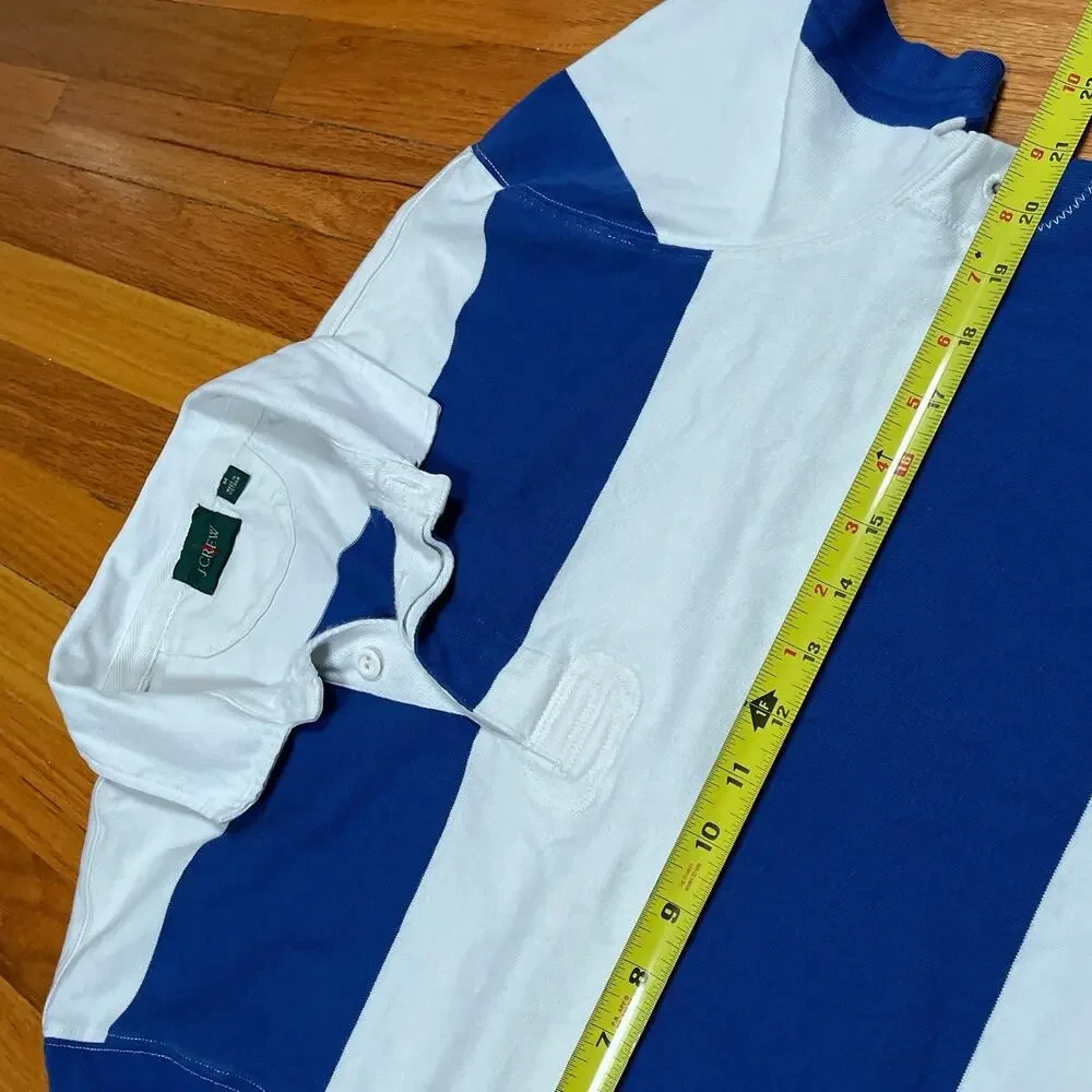 J. Crew Rugby Polo Shirt Short Sleeve Medium Blue White Striped Nautical Preppy